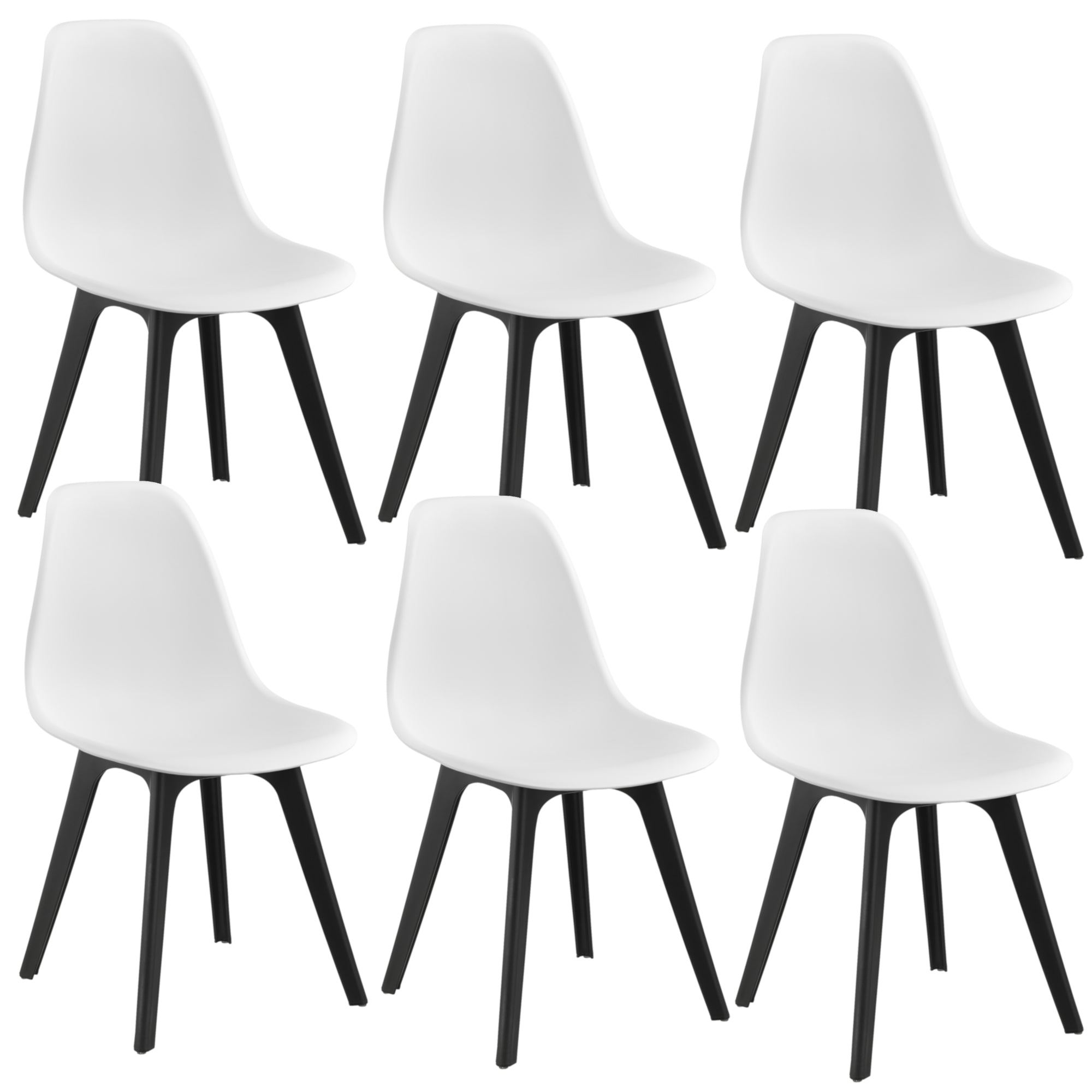 [en.casa] Sedie per Sala da Pranzo Design 83 x 54 x 48 cm Set di 6 Pezzi Plastica Bianco/Nero