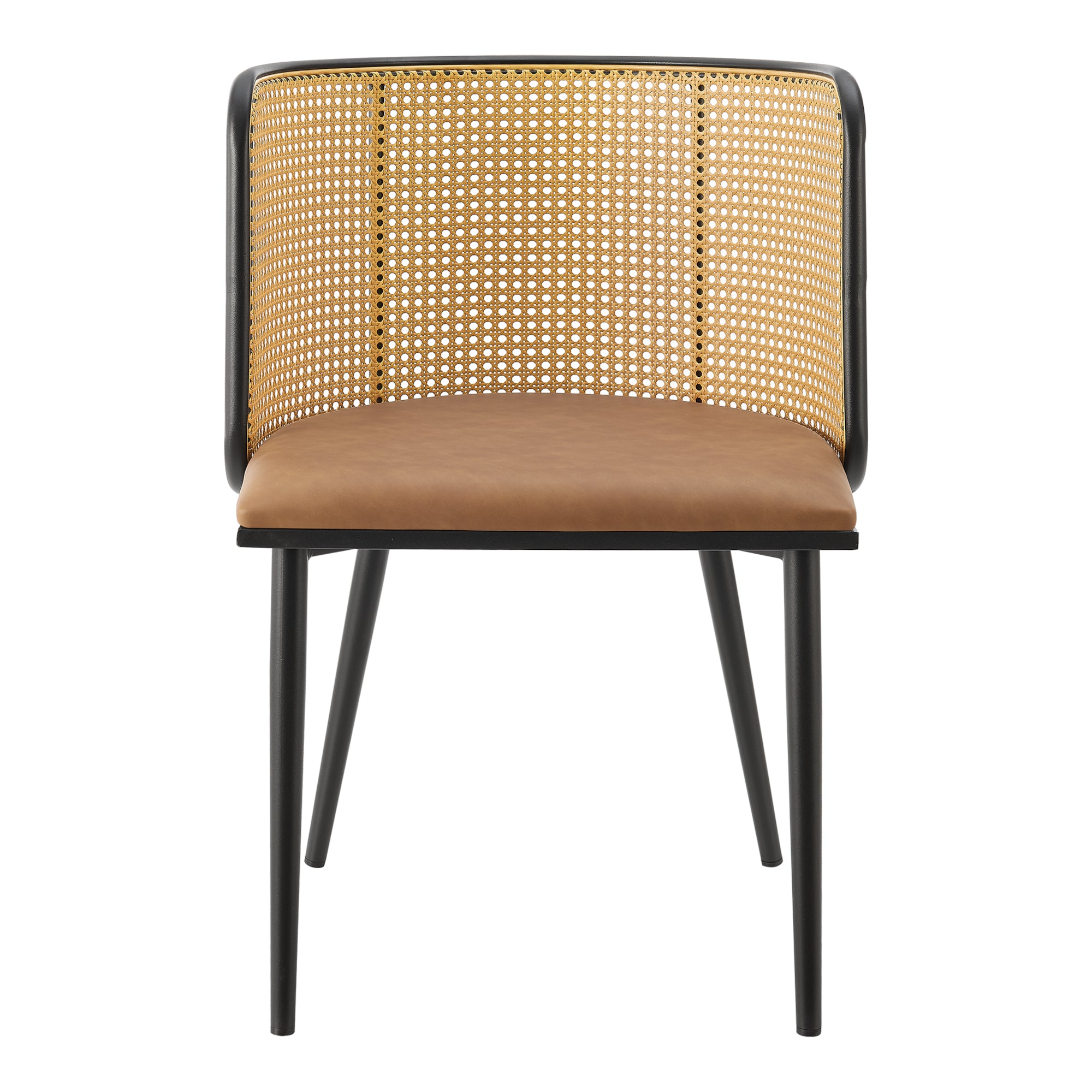 Set di 2 Sedie 'Flen' Sedute in Similpelle Schienale in Rattan - Marrone / Nero [en.casa]