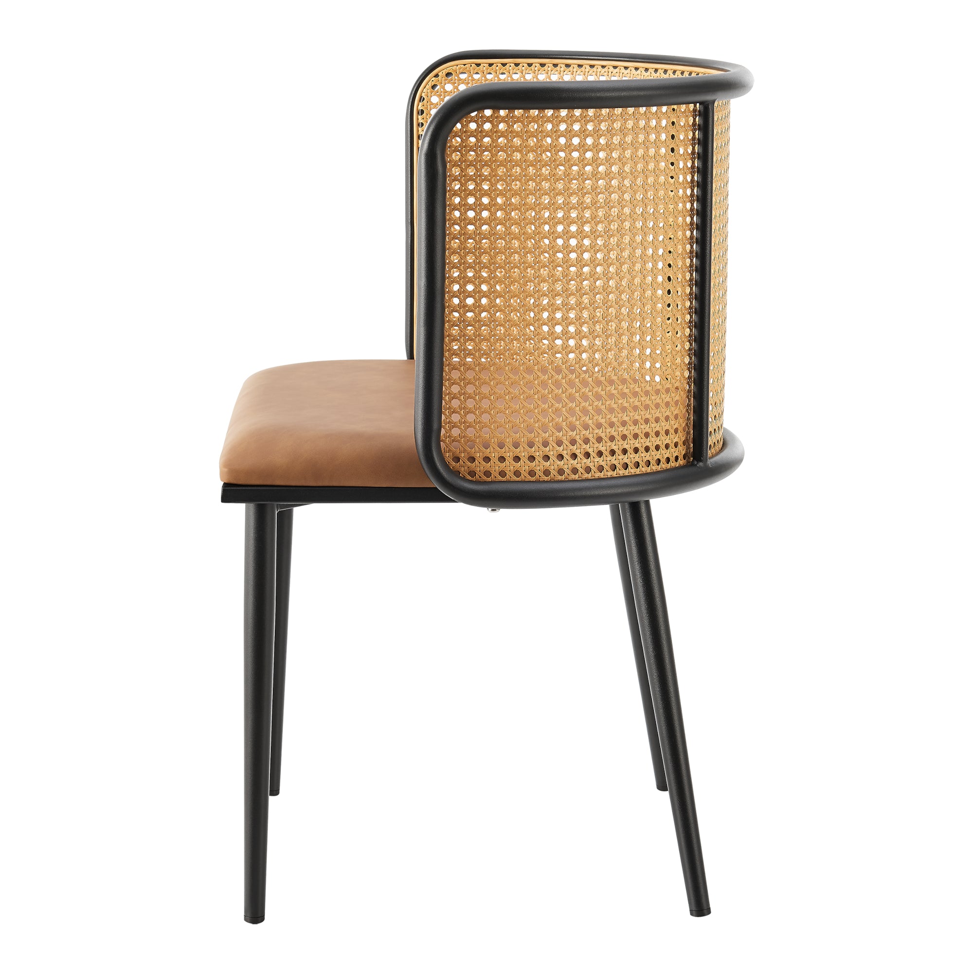 Set di 2 Sedie 'Flen' Sedute in Similpelle Schienale in Rattan - Marrone / Nero [en.casa]