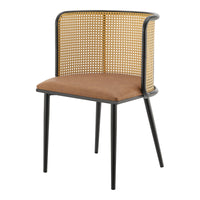 Set di 2 Sedie 'Flen' Sedute in Similpelle Schienale in Rattan - Marrone / Nero [en.casa]