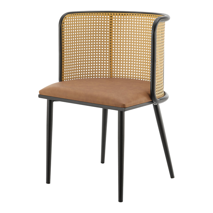 Set di 2 Sedie 'Flen' Sedute in Similpelle Schienale in Rattan - Marrone / Nero [en.casa]