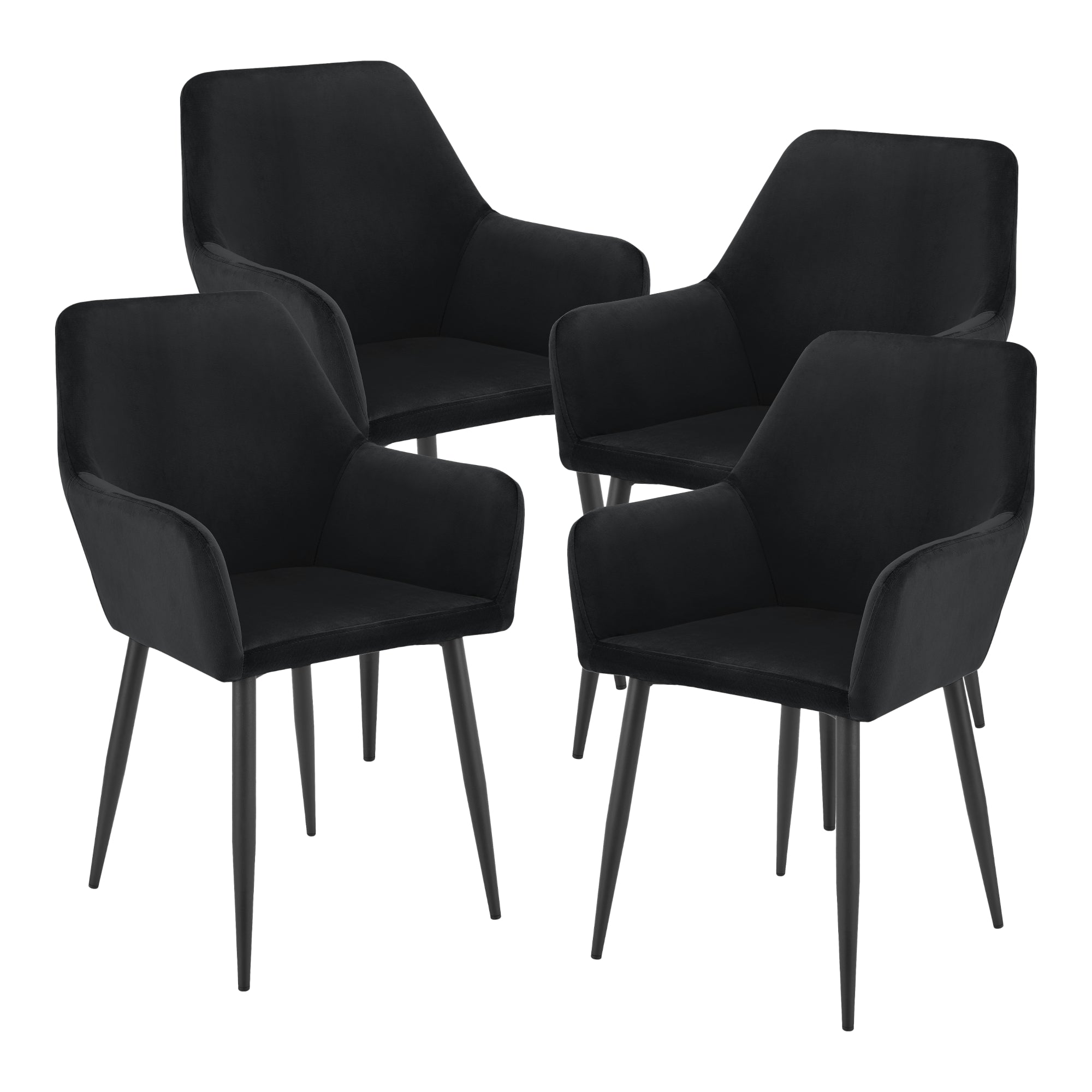 Set da 4 Poltrone Hollola Sedie per Sala Pranzo Effetto Velluto Nero [en.casa]