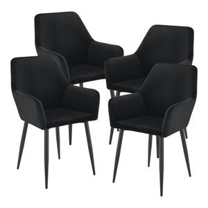 Set da 4 Poltrone Hollola Sedie per Sala Pranzo Effetto Velluto Nero [en.casa]
