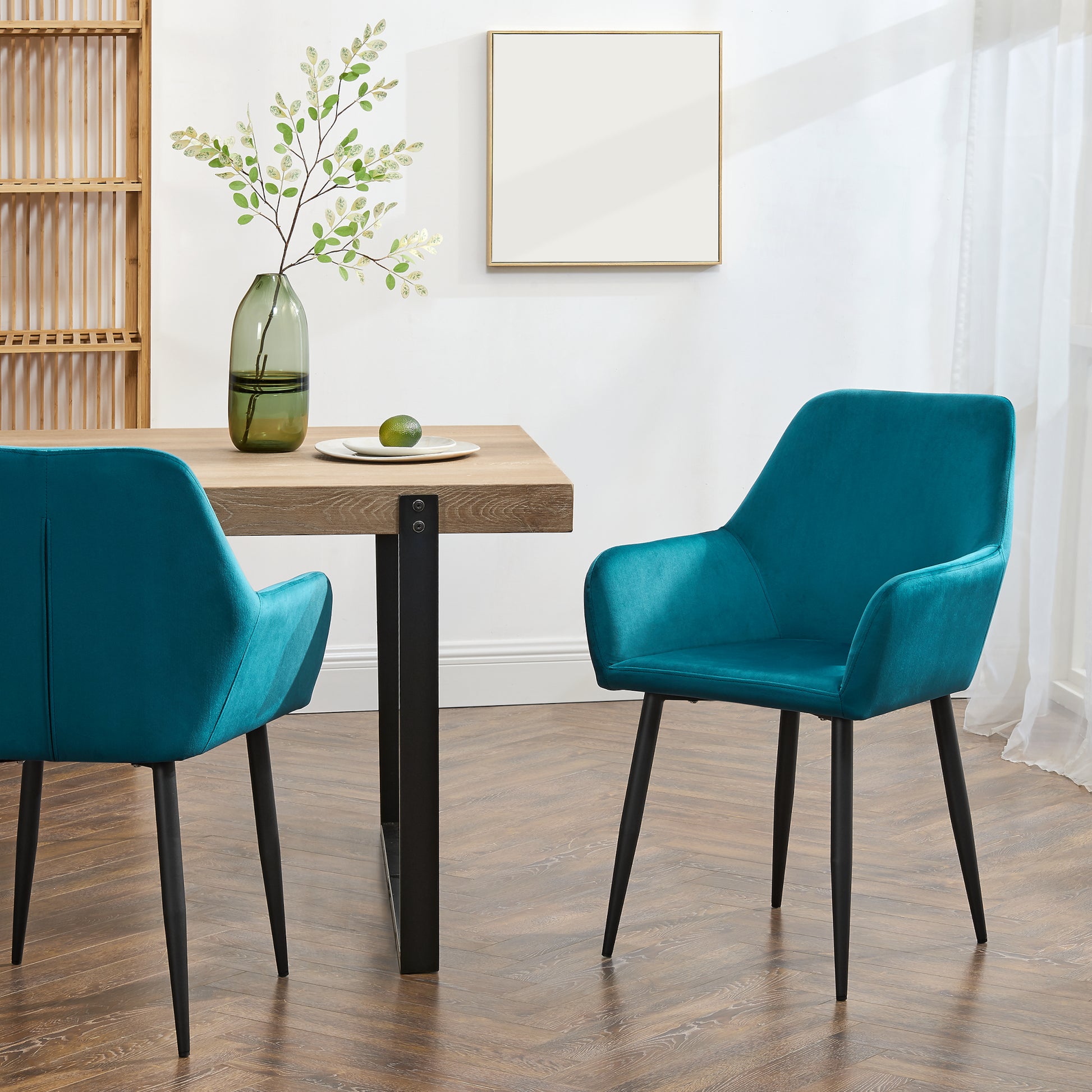 Set da 4 Poltrone Hollola Sedie per Sala Pranzo Effetto Velluto Turchese [en.casa]