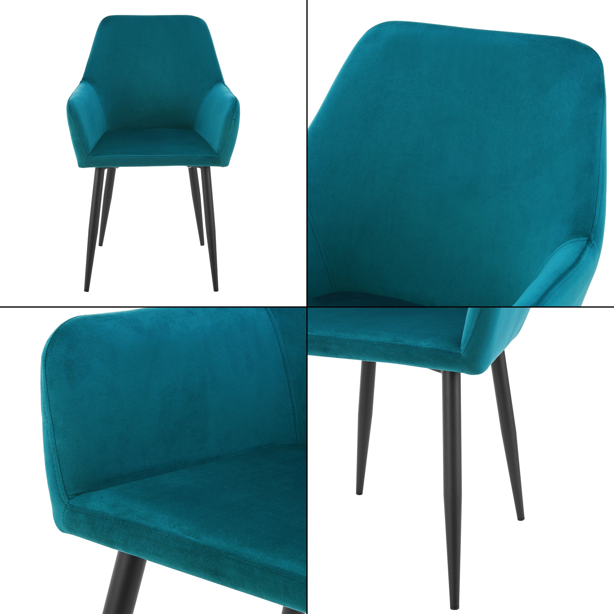 Set da 4 Poltrone Hollola Sedie per Sala Pranzo Effetto Velluto Turchese [en.casa]