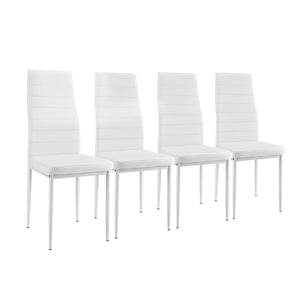 Set da Sala da Pranzo Tavolo con 4 Sedie Gambe in Acciaio Rivestimento in Similpelle - Bianco [en.casa]
