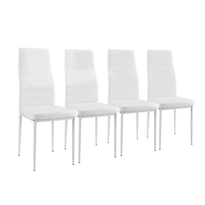 Set da Sala da Pranzo Tavolo con 4 Sedie Gambe in Acciaio Rivestimento in Similpelle - Bianco [en.casa]