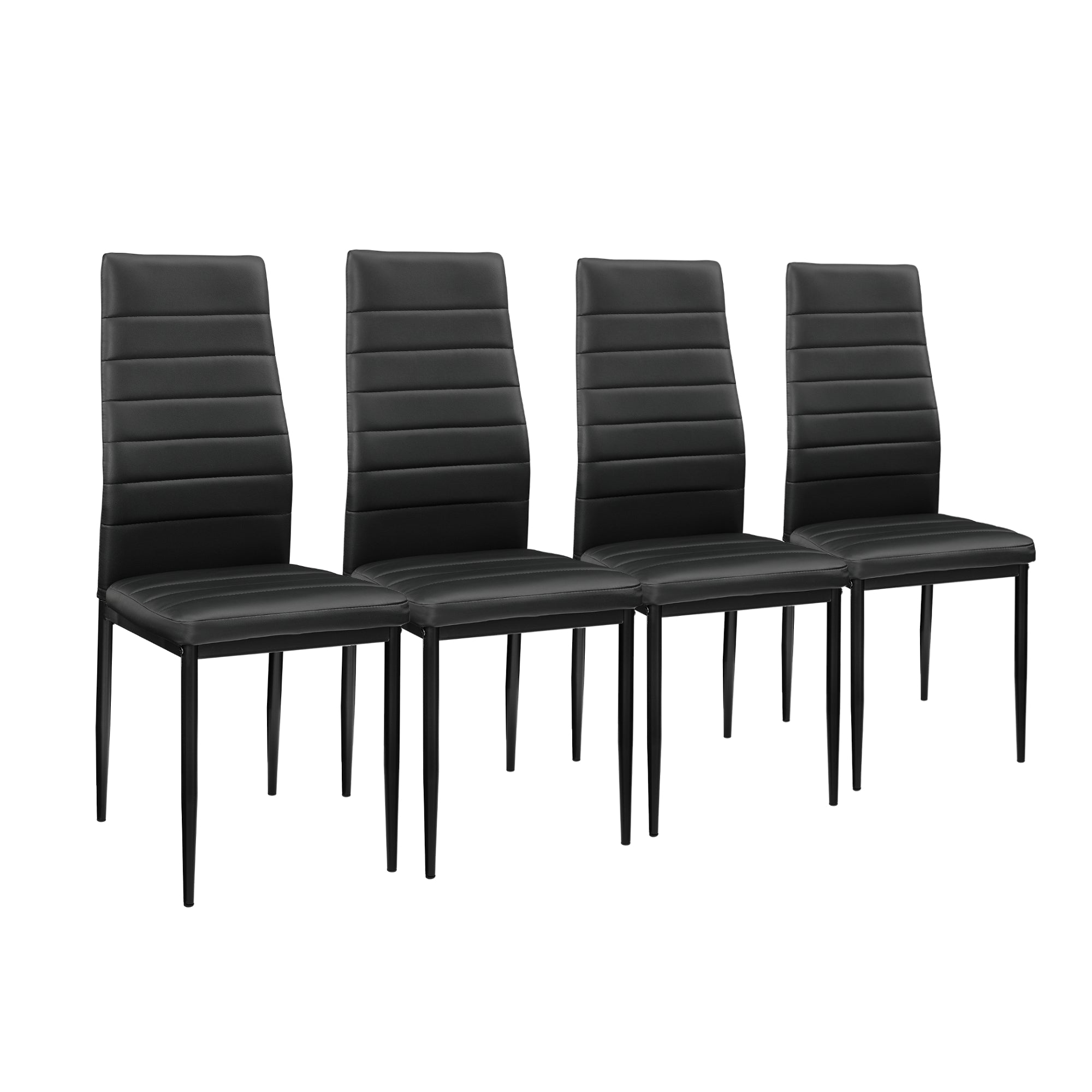 Set Tavolo da Pranzo con 4 Sedie Imbottite Schienale Alto Similpelle - Nero [en.casa]
