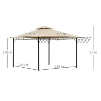 Gazebo Pergola da Esterno 3.3x3.3m con Doppio Tettuccio e Telo Estraibile, Marrone Chiaro