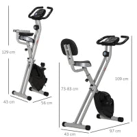Cyclette Pieghevole da Fitness in Acciaio, Cyclette Magnetica Pieghevole da Casa con Altezza Regolabile, Resistenza Magnetica a 8 Livelli, Schermo LCD, 43x97x109cm, Grigio