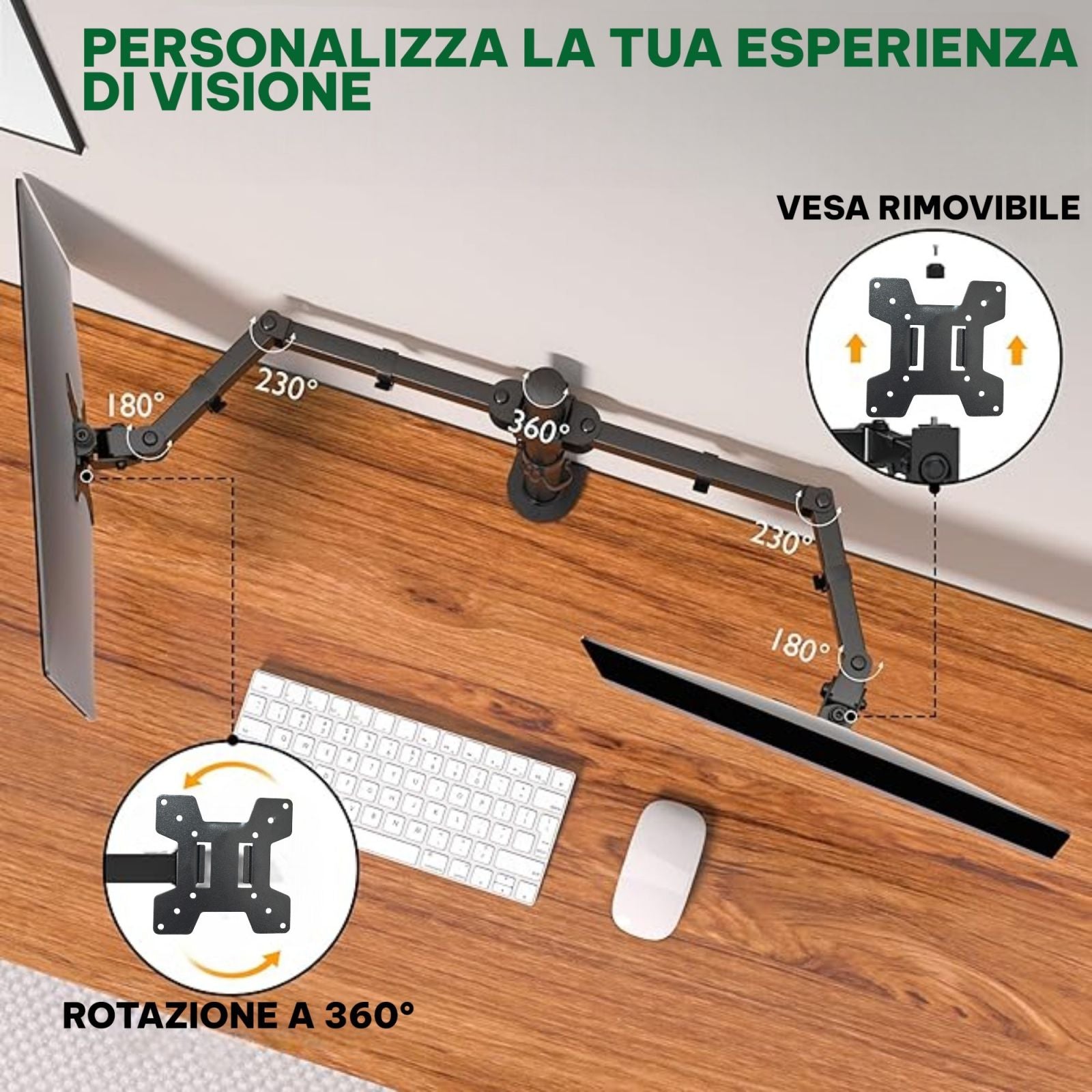 Supporto Doppio Monitor con Braccio Regolabile VESA 15–27" | Bracci Regolabili 9 kg ±90° - 2318507