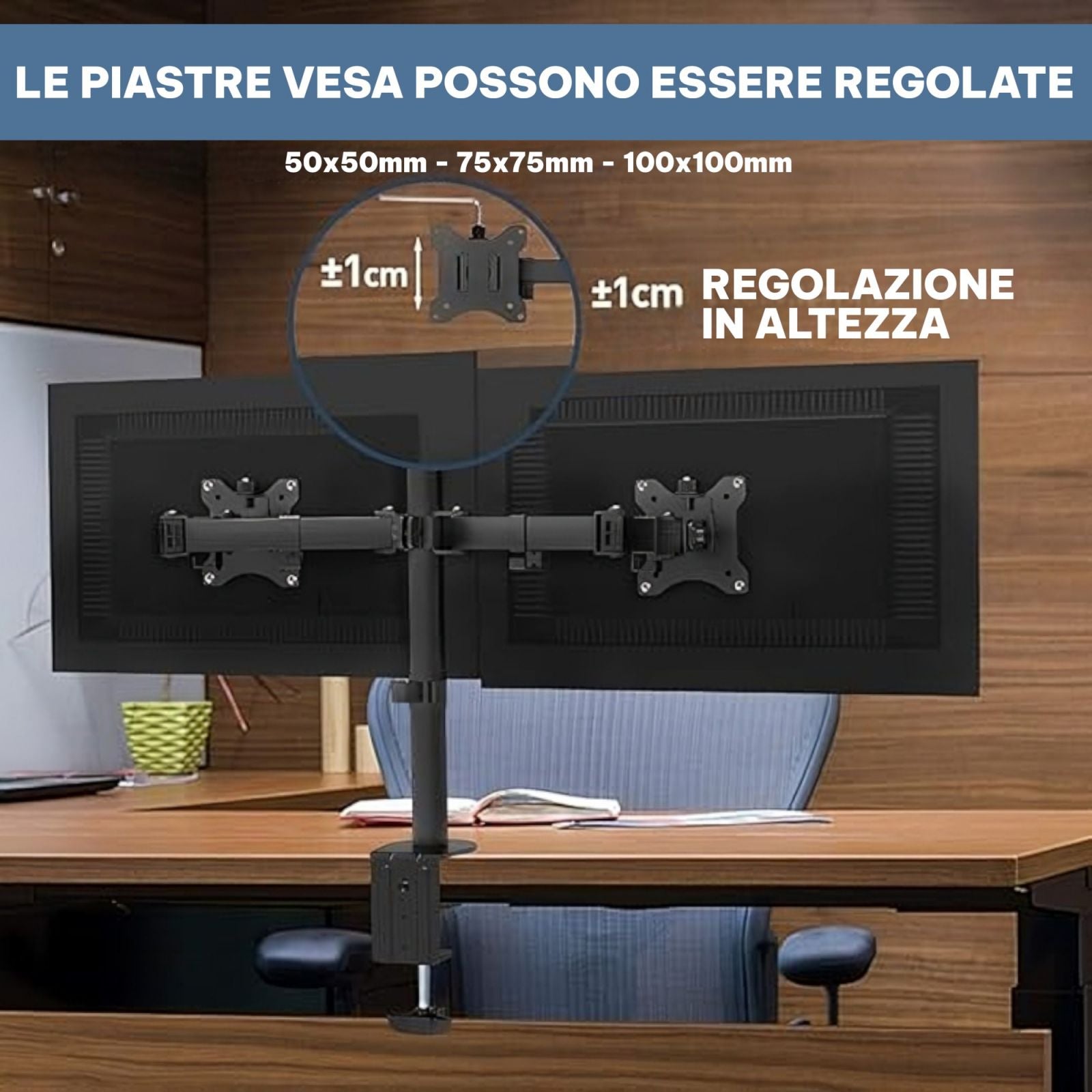 Supporto Doppio Monitor con Braccio Regolabile VESA 15–27" | Bracci Regolabili 9 kg ±90° - 2318507
