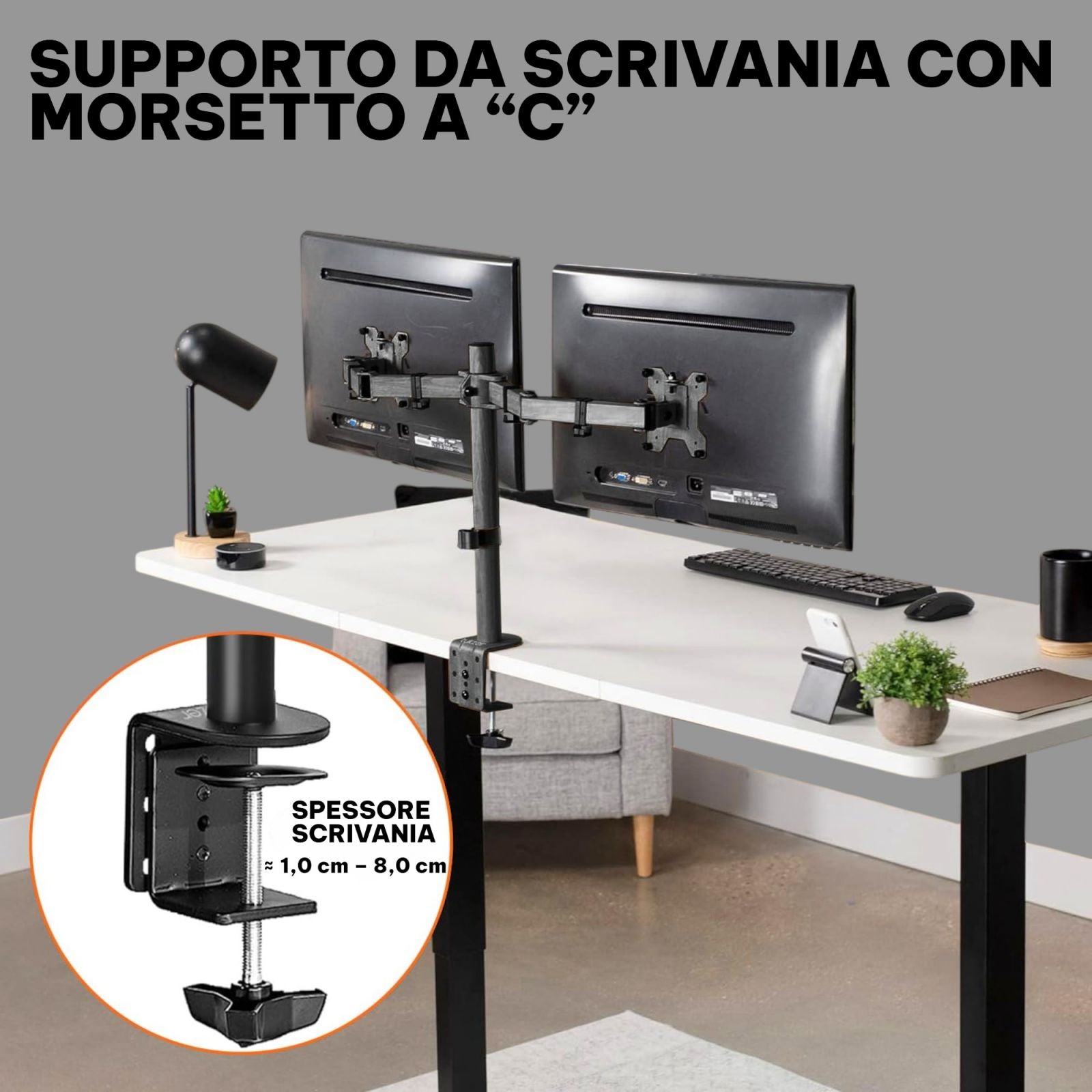Supporto Doppio Monitor con Braccio Regolabile VESA 15–27" | Bracci Regolabili 9 kg ±90° - 2318507