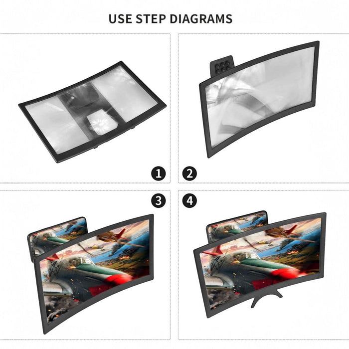 Supporto Lente Ingrandimento Schermo per Smartphone Telefono Curvo  12" 3D