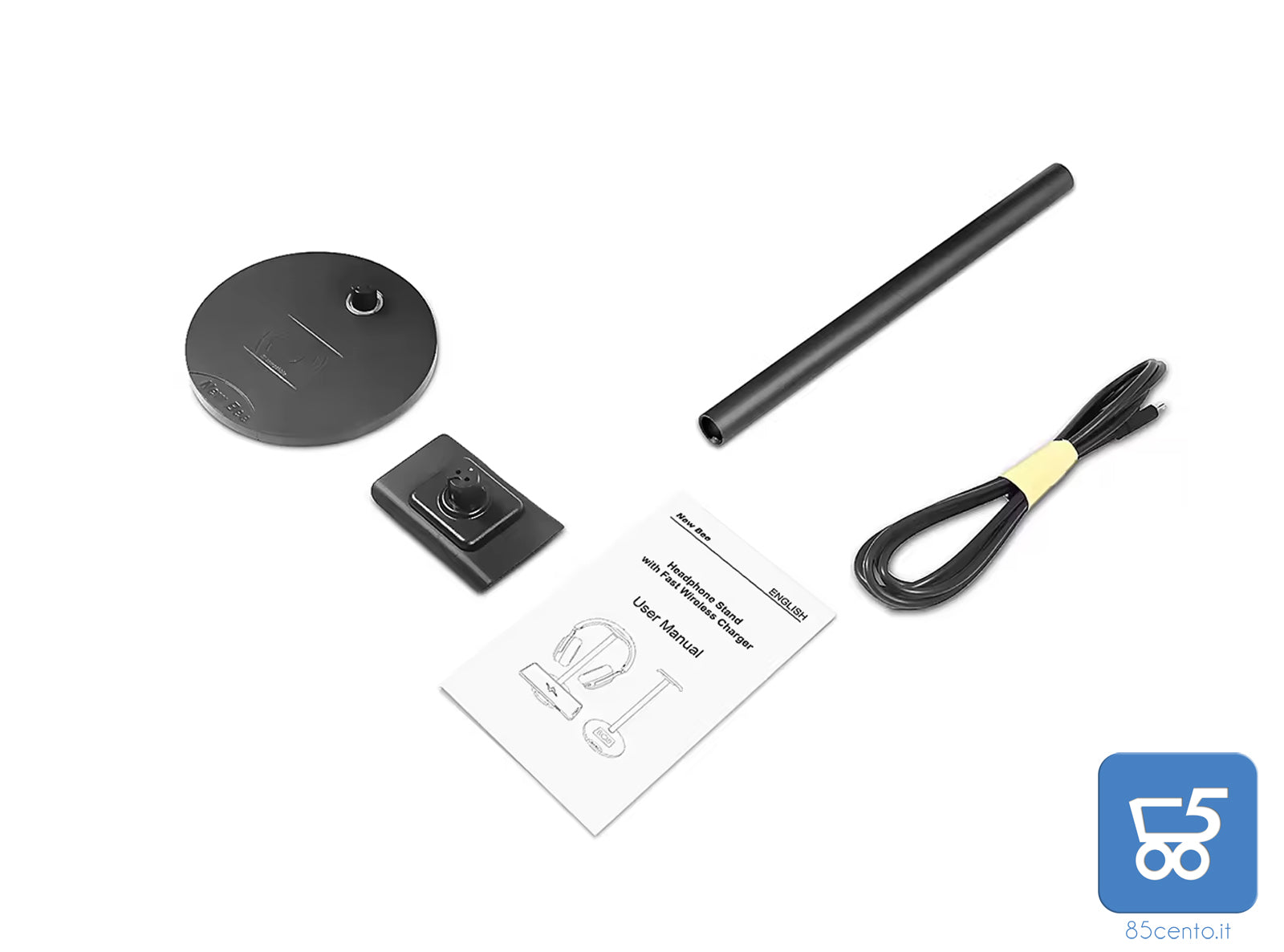 Supporto per Cuffie con Funzione 2 in 1 New Bee NB-Z4 con Pad di Ricarica Rapida Wireless per Smartphone - Confezione rovinata