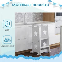 Scala Montessori Convertibile in Set Tavolo e Sedie con Barra di Sicurezza, in Legno, 60x44.5x86 cm, Bianco