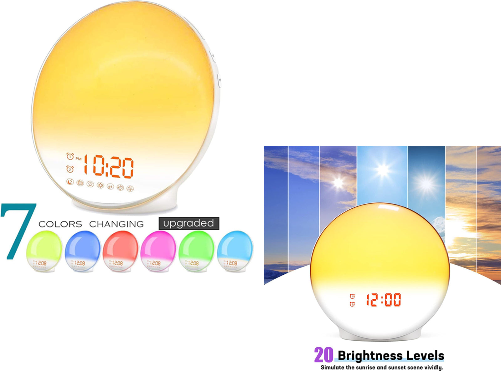 Sveglia da Comodino Digitale Luminosa Smart per Bambini Luce Notturna Led con Doppia Sveglia FM Radio 7 Colori 7 Suoni Naturali - Demo espositiva priva di confezione