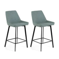 E-STYLO Sgabello da cucina in tessuto acquamarina con gambe nere, imbottito con poggiapiedi, 50cm X 44cm H. 94cm.