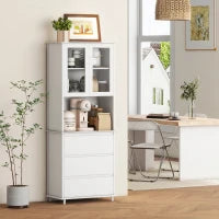 Credenza Cucina Alta con Armadietto a 2 Livelli e 3 Cassetti, Dispensa in MDF, 68x38x172 cm, Bianco|Aosom Italy