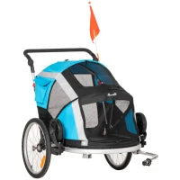Carrello Trasporto Cani sotto i 30kg, Rimorchio Bici per Cani con Porta Anteriore e Posteriore, Finestre a Rete e Tetto Apribile, 150x82x98-108cm