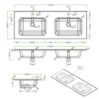 Lavabo ad incasso in ceramica bianco lucido per mobili bagno *** misure 121x46 cm, confezione 1