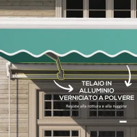 Tenda da Sole per Esterno Avvolgibile a Manovella in Metallo e Alluminio, 4x2.5m, Verde Scuro