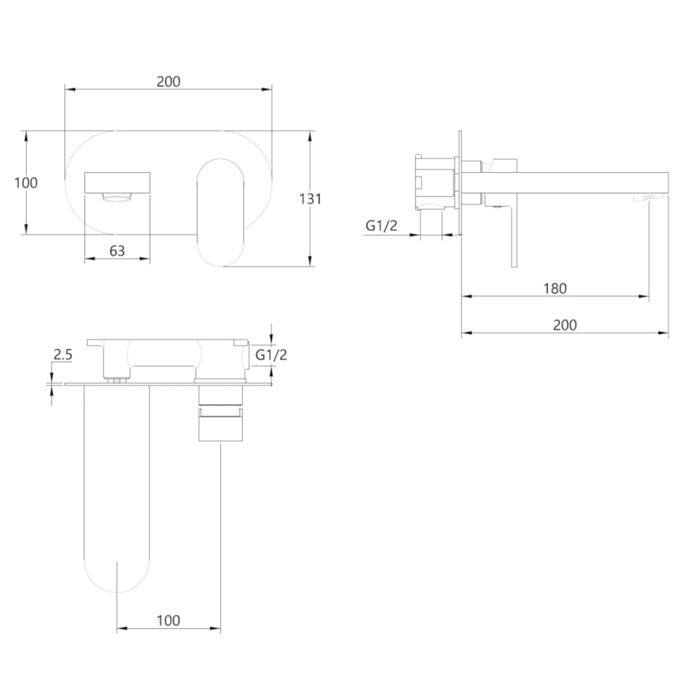 Miscelatore lavabo parete oceania ad incasso ottone colore nickel spazzolato *** confezione 1