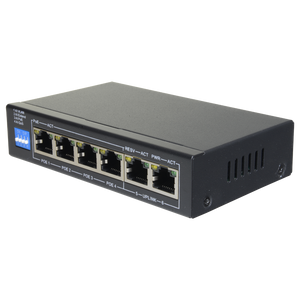 Switch PoE 4 porte PoE + 2 Uplink RJ45 Velocità fino a 1000 Mbps su tutte le porte<br />Fino 60W in totale per tutte le porte