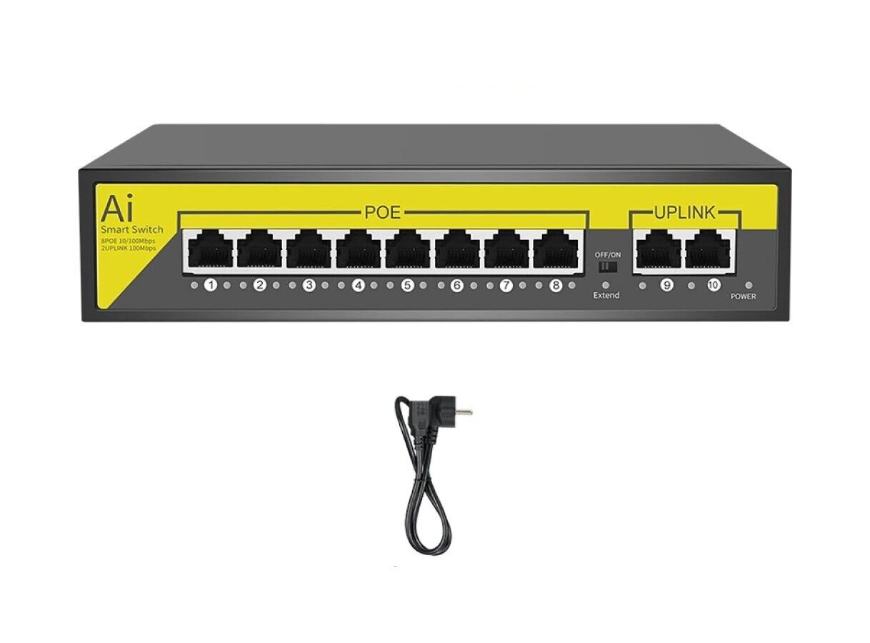 Switch di rete PoE ethernet 8 porte POE + 2FE RJ45 10/100Mbps 120W Art.88414