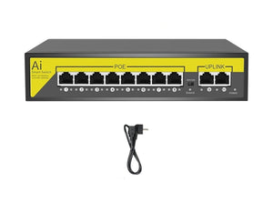 Switch di rete PoE ethernet 8 porte POE + 2FE RJ45 10/100Mbps 120W Art.88414