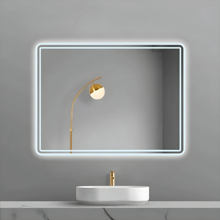 Specchio 5mm rettangolare smussato doppia cornice led interruttoretouch *** misure 80x60 cm, tonalità standard 6000-...