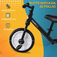 Bici Senza Pedali per Bambini da 2-5 Anni con Sellino Regolabile, Ruote Ausiliarie e Pedali, Nero