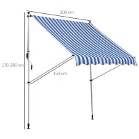 Tenda da Sole da Esterno 2x1.5m a Rullo con Manovella, Altezza e Angolazione Regolabile, Blu