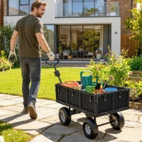 Carrello da Giardino in Acciaio da 114L con Sacca Portaoggetti e Pareti Rimovibili, 105x51x54 cm, Nero