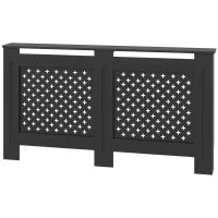 Copritermosifoni in Legno MDF Traforato a Croce con Ripiano e Fissaggio a Muro, 152x19x82 cm, Nero