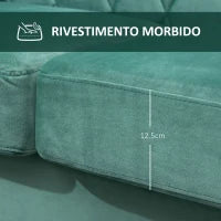 Divano 2 Posti Design Vintage Rétro in Legno e Velluto, 148 x 72 x 76 cm, Verde