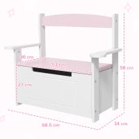 Panca contenitore per bambini con schienale e chiusura soft, 68,5x34x58 cm, Rosa e Bianco