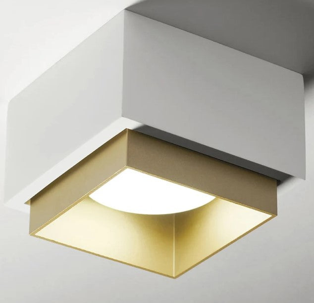 SYME lampada da Soffitto 1 Luce attacco GX53 Quadrata ottone in gesso e alluminio l.11cm