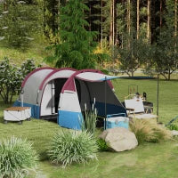 Tenda da Campeggio Impermeabile con 2 Aree e 3 Ingressi, in Poliestere e Fibra di Vetro, 420x200x150 cm, Rosso