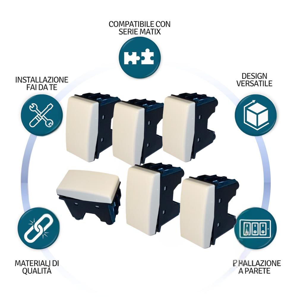 Kit interruttore unipolare illuminabile 16ax compatibile bticino matix *** numero pezzi 6, confezione 1