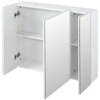 kleankin Armadietto Bagno con 3 Ante Specchiate e Ripiani Regolabili, 70x15x60cm, Bianco