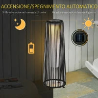 Lanterna Solare da Giardino LED con Pannello di Ricarica in Rattan e Metallo , Ø21.5x61cm, Nero