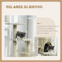 Albero Tiragraffi per Gatti con Cassetta, Pallina, Corda per Gioco e Relax, 40x40x116 cm, Beige
