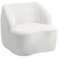 Poltrona moderna con imbottitura in pile, poltrona accogliente per salotto, camera da letto, home office, Bianco crema