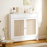 Copritermosifoni con ante in rattan, 2 scomparti, design bohémien. Bianco