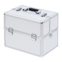 Valigetta Porta Trucchi a 3 Livelli con 2 Serrature, in Alluminio, MDF ed EVA, 36.5x24x29 cm, Argento