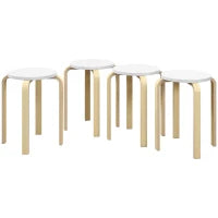Set 4 Sgabelli Rotondi Impilabili in Legno Bianco, Ø40x45 cm