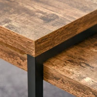 Set di 2 Tavolini da Salotto Impilabili e Salvaspazio in Stile Industriale, Legno MDF e Metallo, Marrone e Nero