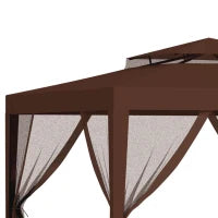 Gazebo da Giardino 3L x 3l m con 4 Zanzariere Rimovibili, Tetto Doppio, Marrone