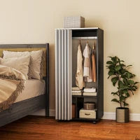 Armadio Appendiabiti con Tenda, Pannelli di Particelle, Stanghetta di Sospensione, Nero